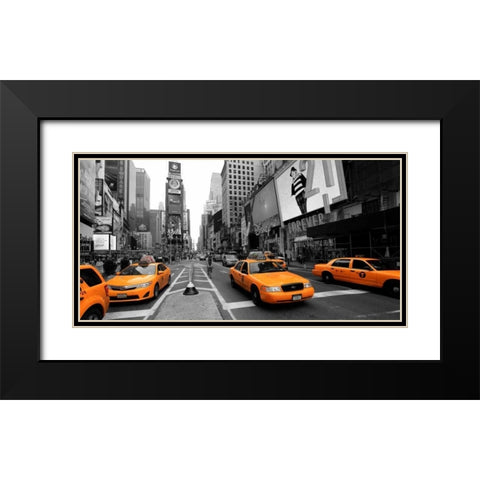 Times Square Manhattan Black Modern Wood Framed Art Print with Double Matting by Ratsenskiy, Vadim