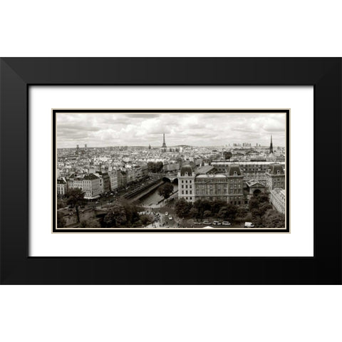 Paris Panorama Black Modern Wood Framed Art Print with Double Matting by Ratsenskiy, Vadim
