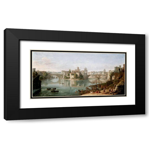The Tiber in Rome Black Modern Wood Framed Art Print with Double Matting by van Wittel, Gaspar