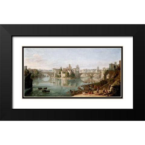 The Tiber in Rome Black Modern Wood Framed Art Print with Double Matting by van Wittel, Gaspar