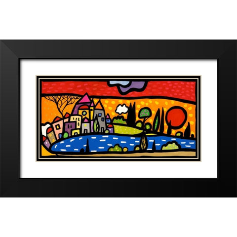 Tramonto sul lago Black Modern Wood Framed Art Print with Double Matting by Wallas