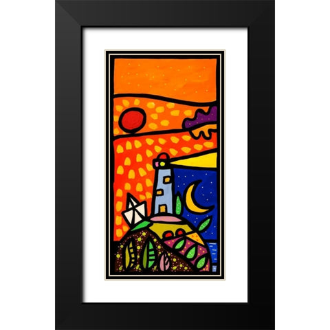 Faro nella notte Black Modern Wood Framed Art Print with Double Matting by Wallas