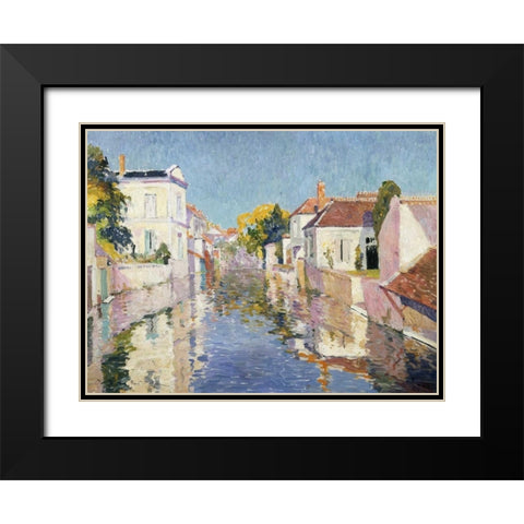 A Canal in Burano Venice Black Modern Wood Framed Art Print with Double Matting by Mathieu, Paul