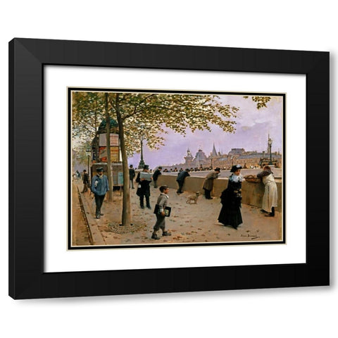 On the Banks of the River Seine Black Modern Wood Framed Art Print with Double Matting by Beraud, Jean