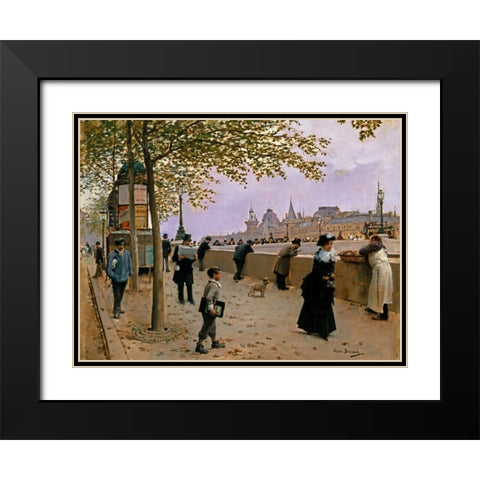 On the Banks of the River Seine Black Modern Wood Framed Art Print with Double Matting by Beraud, Jean
