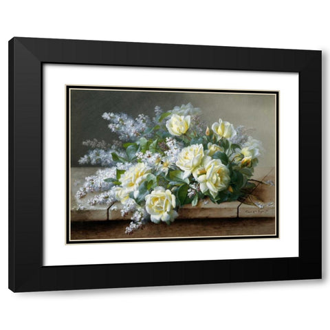A Still Life with Roses Black Modern Wood Framed Art Print with Double Matting by de Longpre, Raoul