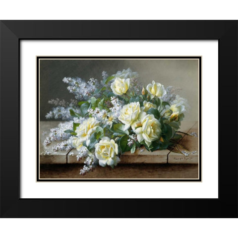 A Still Life with Roses Black Modern Wood Framed Art Print with Double Matting by de Longpre, Raoul