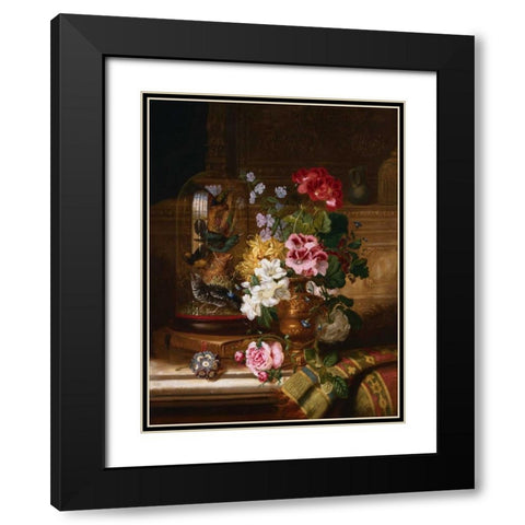 A Vase of Assorted Flowers Black Modern Wood Framed Art Print with Double Matting by Wainwright, William John