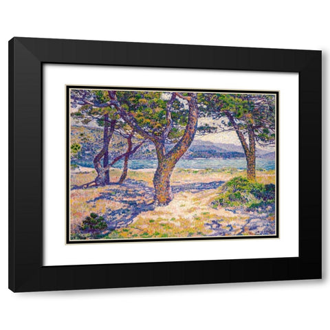 The Mediterranean at Le Lavandou Black Modern Wood Framed Art Print with Double Matting by Van Rysselberghe, Theo