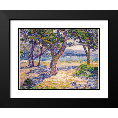 The Mediterranean at Le Lavandou Black Modern Wood Framed Art Print with Double Matting by Van Rysselberghe, Theo