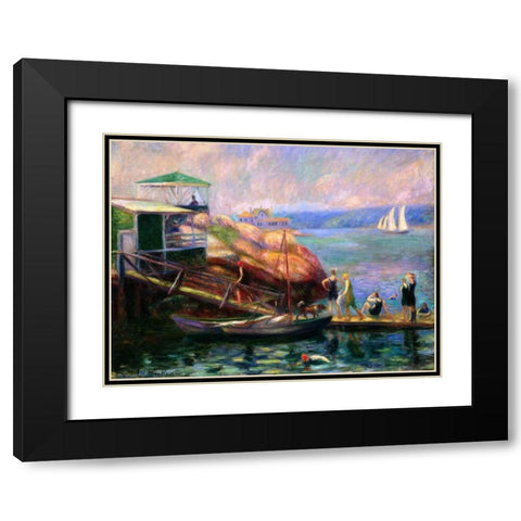 Swimming in the Bay Black Modern Wood Framed Art Print with Double Matting by Glackens, William James