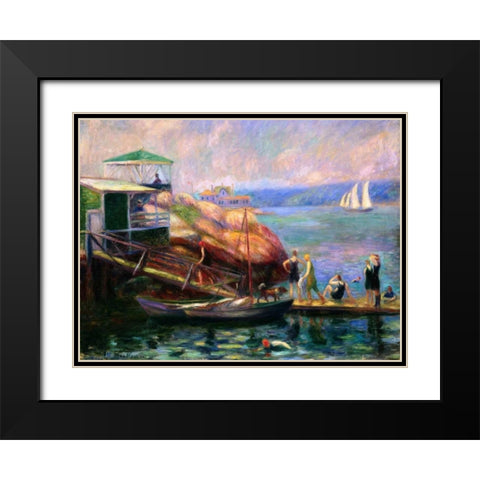 Swimming in the Bay Black Modern Wood Framed Art Print with Double Matting by Glackens, William James