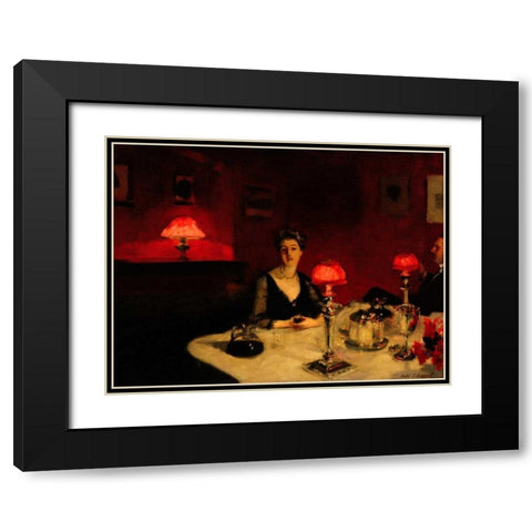 A Dinner Table at Night Black Modern Wood Framed Art Print with Double Matting by Sargent, John Singer