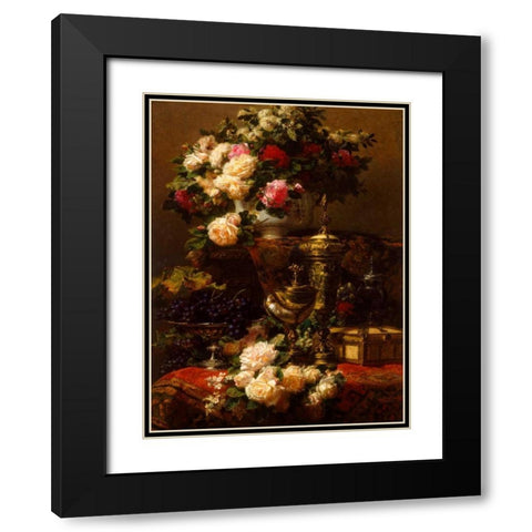 Flowers and fruit Black Modern Wood Framed Art Print with Double Matting by Robie, Jean-Baptiste