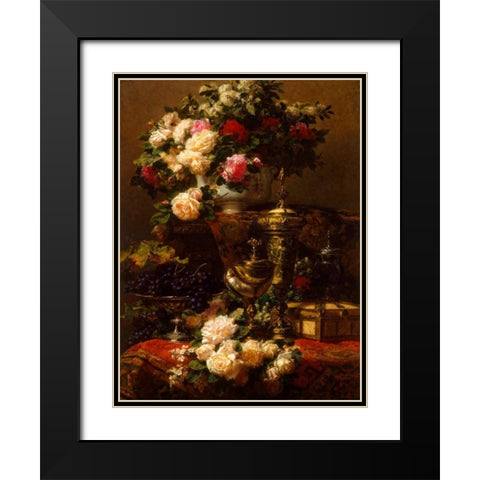 Flowers and fruit Black Modern Wood Framed Art Print with Double Matting by Robie, Jean-Baptiste