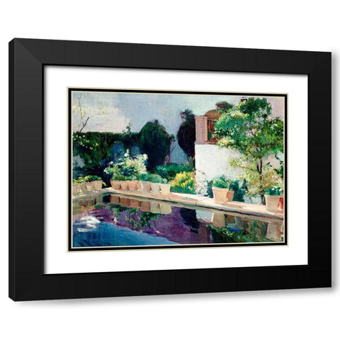 Palace of Pond, Royal Gardens in Seville Black Modern Wood Framed Art Print with Double Matting by Sorolla y Bastida, Joaquin