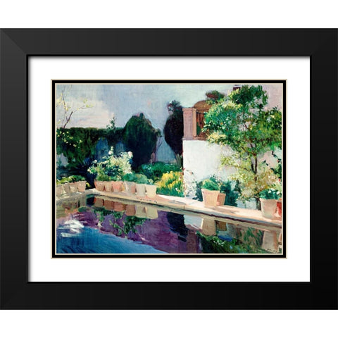 Palace of Pond, Royal Gardens in Seville Black Modern Wood Framed Art Print with Double Matting by Sorolla y Bastida, Joaquin