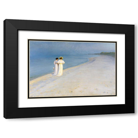 Summer evening on Skagens Beach Black Modern Wood Framed Art Print with Double Matting by KrÃ¸yer, Peder Severin