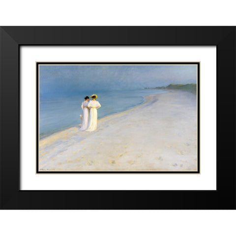 Summer evening on Skagens Beach Black Modern Wood Framed Art Print with Double Matting by KrÃ¸yer, Peder Severin