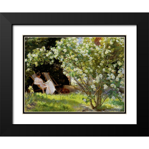 Seated in the garden of roses Black Modern Wood Framed Art Print with Double Matting by KrÃ¸yer, Peder Severin