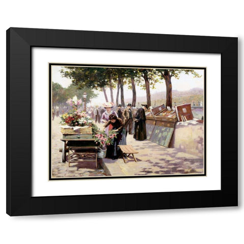The Quays of the Seine, Paris  Black Modern Wood Framed Art Print with Double Matting by Voirin, Jules Antoine