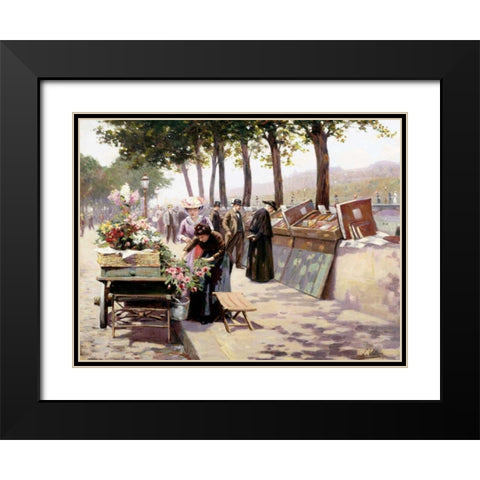 The Quays of the Seine, Paris  Black Modern Wood Framed Art Print with Double Matting by Voirin, Jules Antoine