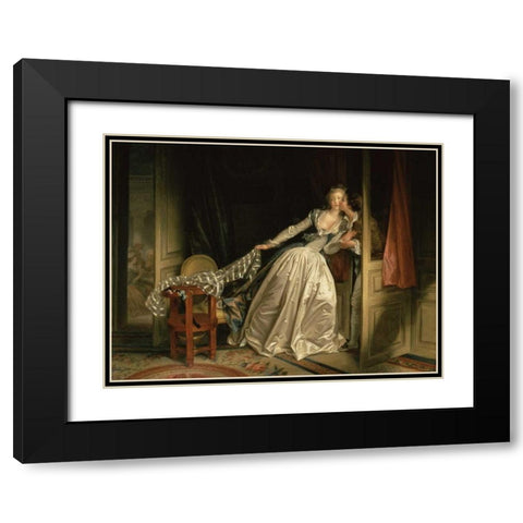 The Stolen Kiss Black Modern Wood Framed Art Print with Double Matting by Fragonard, Jean-Honore