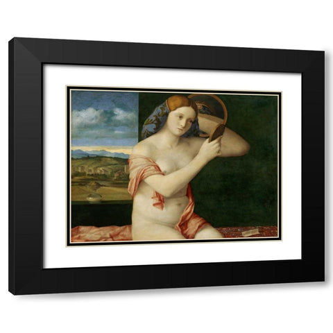 Giovane donna allo specchio Black Modern Wood Framed Art Print with Double Matting by Bellini, Giovanni