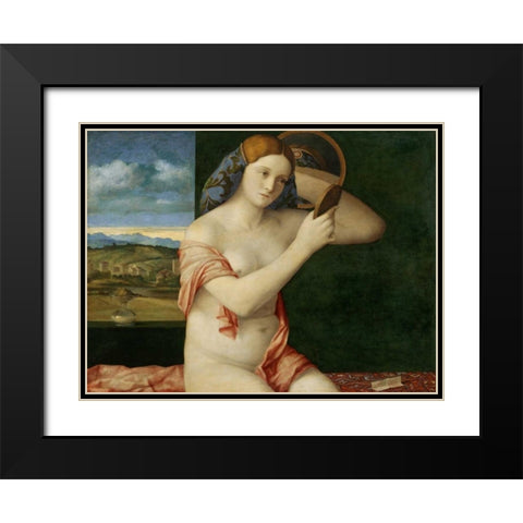 Giovane donna allo specchio Black Modern Wood Framed Art Print with Double Matting by Bellini, Giovanni
