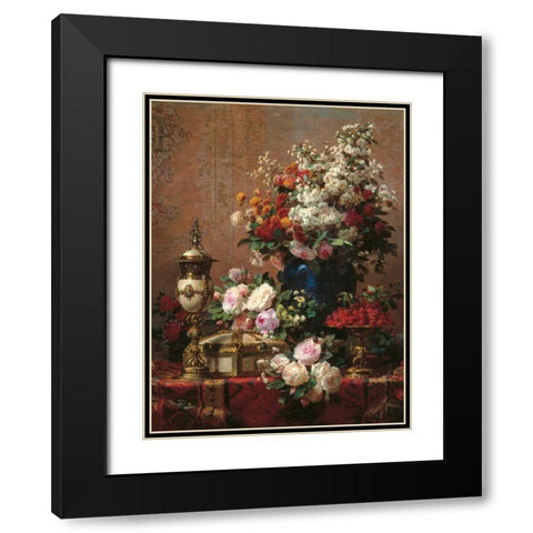 Composition with Roses Black Modern Wood Framed Art Print with Double Matting by Robie, Jean-Baptiste