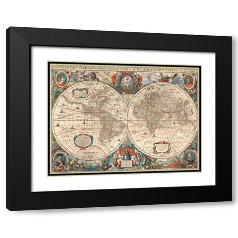 Nova totius Terrarum Orbis geographica ac hydrographica tabula Black Modern Wood Framed Art Print with Double Matting by Hondius, Hendrik