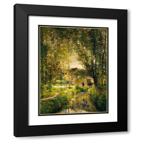 Landscape with a Sunlit Stream  Black Modern Wood Framed Art Print with Double Matting by Daubigny, Charles-Francois