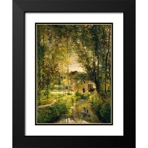 Landscape with a Sunlit Stream  Black Modern Wood Framed Art Print with Double Matting by Daubigny, Charles-Francois