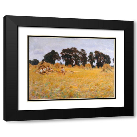 Reapers resting in a Wheat Field  Black Modern Wood Framed Art Print with Double Matting by Sargent, John Singer