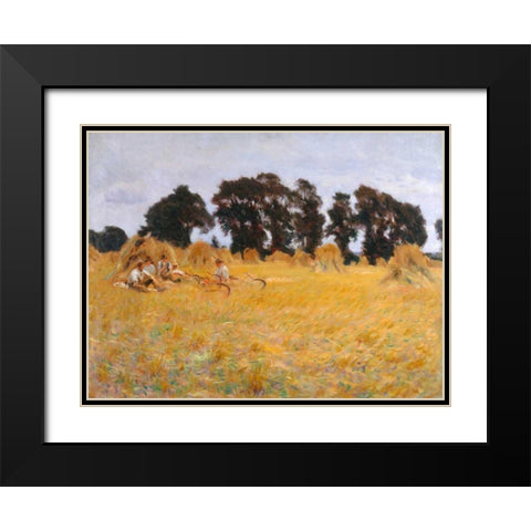 Reapers resting in a Wheat Field  Black Modern Wood Framed Art Print with Double Matting by Sargent, John Singer