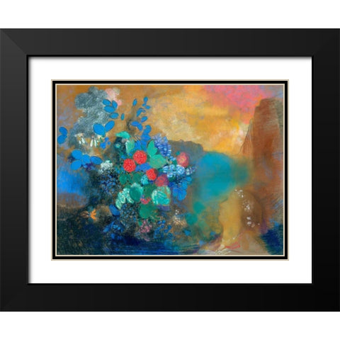 Ophelia among the flowers Black Modern Wood Framed Art Print with Double Matting by Redon, Odilon