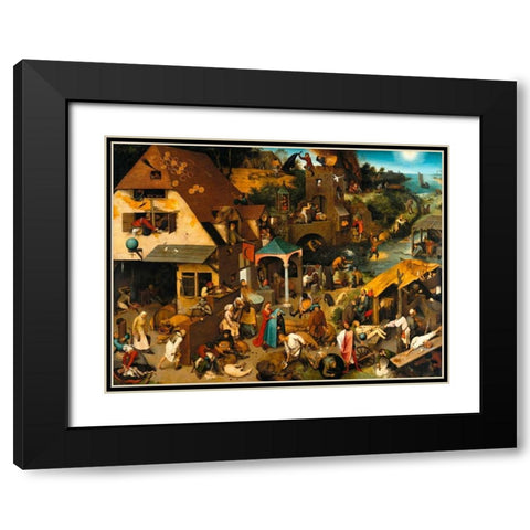 The Dutch Proverbs Black Modern Wood Framed Art Print with Double Matting by Bruegel the Elder, Pieter