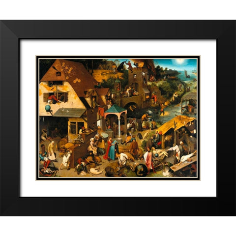 The Dutch Proverbs Black Modern Wood Framed Art Print with Double Matting by Bruegel the Elder, Pieter
