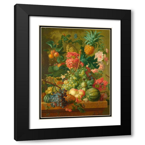 Fruit and Flowers Black Modern Wood Framed Art Print with Double Matting by van Brussel, Paulus Theodorus