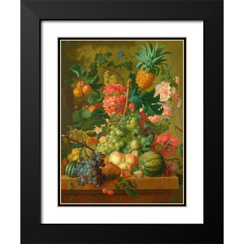 Fruit and Flowers Black Modern Wood Framed Art Print with Double Matting by van Brussel, Paulus Theodorus