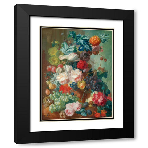 Fruit and Flowers in a terracotta Vase Black Modern Wood Framed Art Print with Double Matting by Van Os, Jan