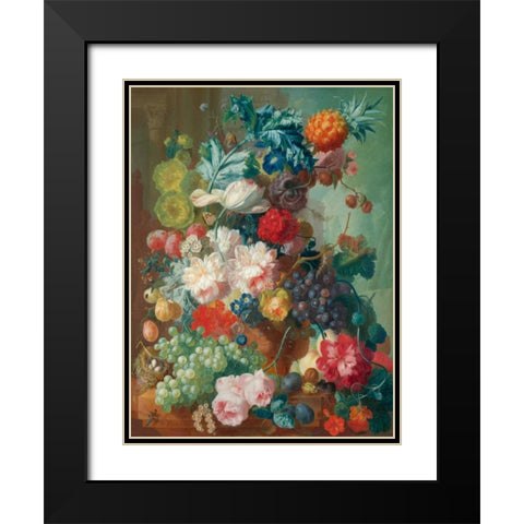 Fruit and Flowers in a terracotta Vase Black Modern Wood Framed Art Print with Double Matting by Van Os, Jan