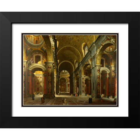 The interior of St Peters, Rome Black Modern Wood Framed Art Print with Double Matting by Paolo Panini, Giovanni