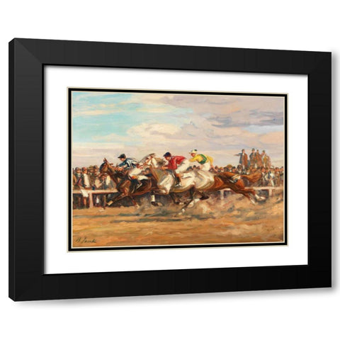 Horse race Black Modern Wood Framed Art Print with Double Matting by Jank, Angelo