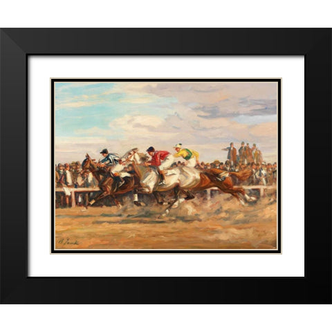 Horse race Black Modern Wood Framed Art Print with Double Matting by Jank, Angelo