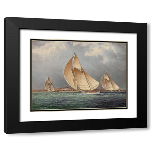 Yachting in Boston Harbor Black Modern Wood Framed Art Print with Double Matting by Buttersworth, James E.