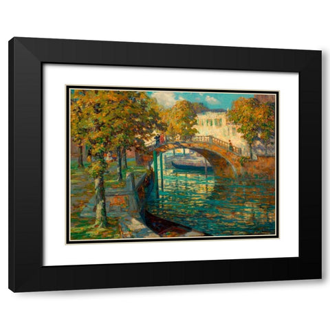 Overlooking the canal Black Modern Wood Framed Art Print with Double Matting by Linde, Ossip Leonovitch