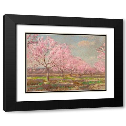 Peach orchard on Mavericks farm Black Modern Wood Framed Art Print with Double Matting by Onderdonk, Julian