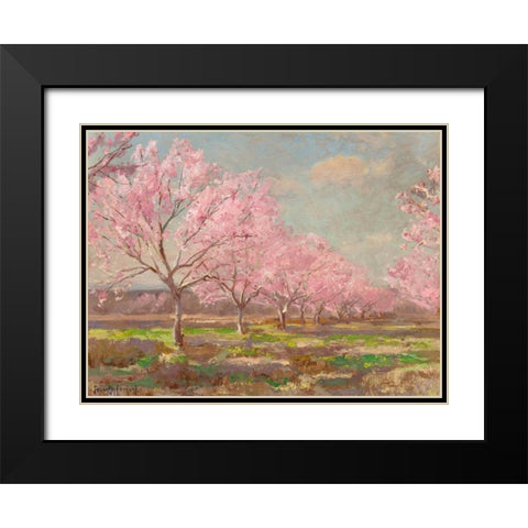 Peach orchard on Mavericks farm Black Modern Wood Framed Art Print with Double Matting by Onderdonk, Julian