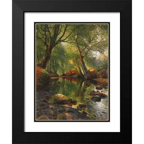 A woodland stream Black Modern Wood Framed Art Print with Double Matting by MÃ¸nsted, Peder MÃ¸rk